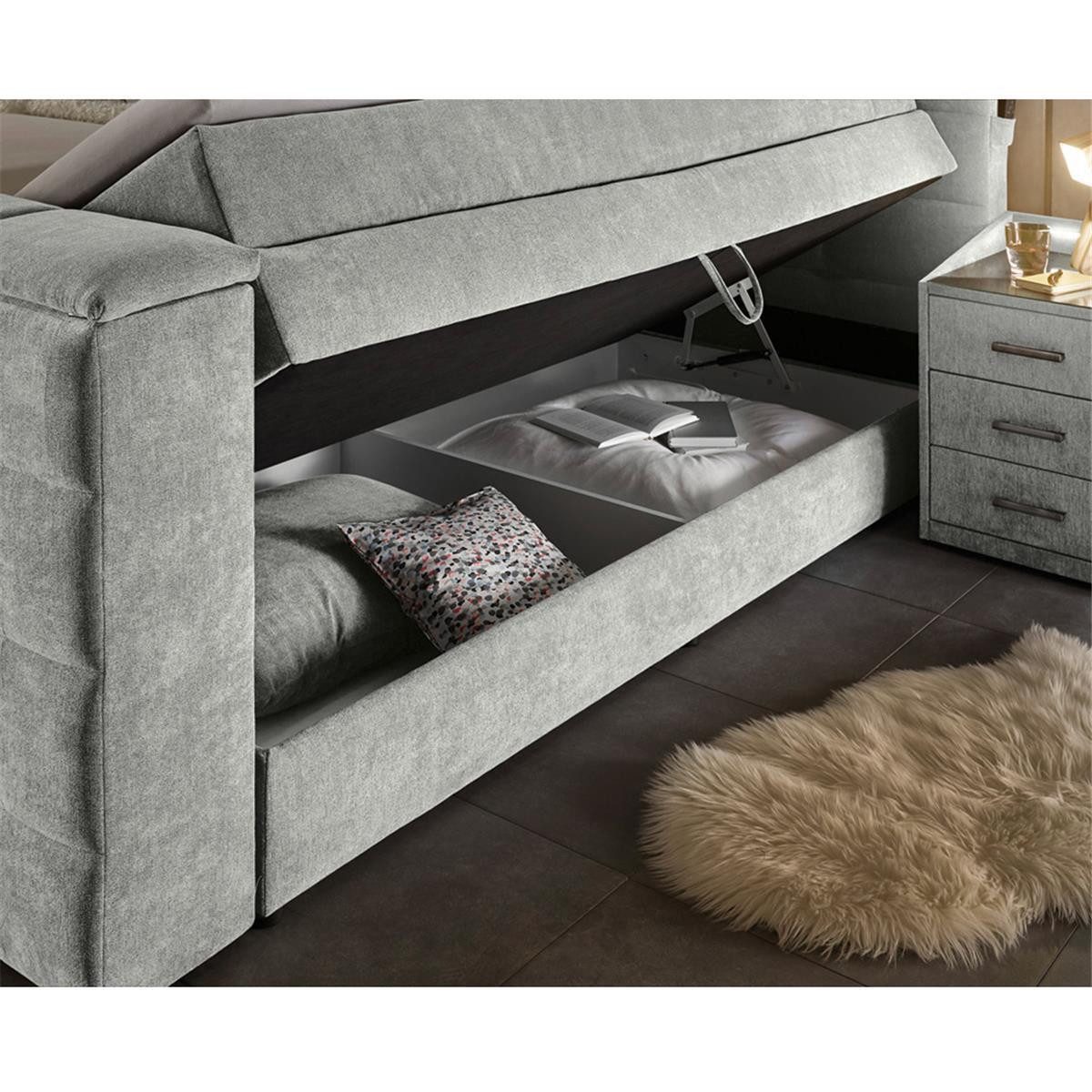 Lomadox Boxspringbett DURAZNO-09, 180x200cm, in schlamm, TV-Halterung, Bettkasten, 2 Nachtschränke