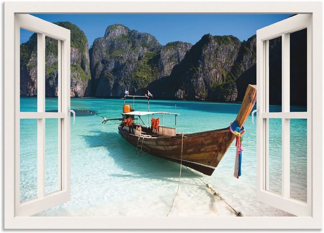Artland Wandbild »Fensterblick Maya Bay Koh Phi Phi Leh«, Fensterblick (1 Stück), in vielen Größen & Produktarten - Alubild / Outdoorbild für den Außenbereich, Leinwandbild, Poster, Wandaufkleber / Wandtattoo auch für Badezimmer geeignet-Otto