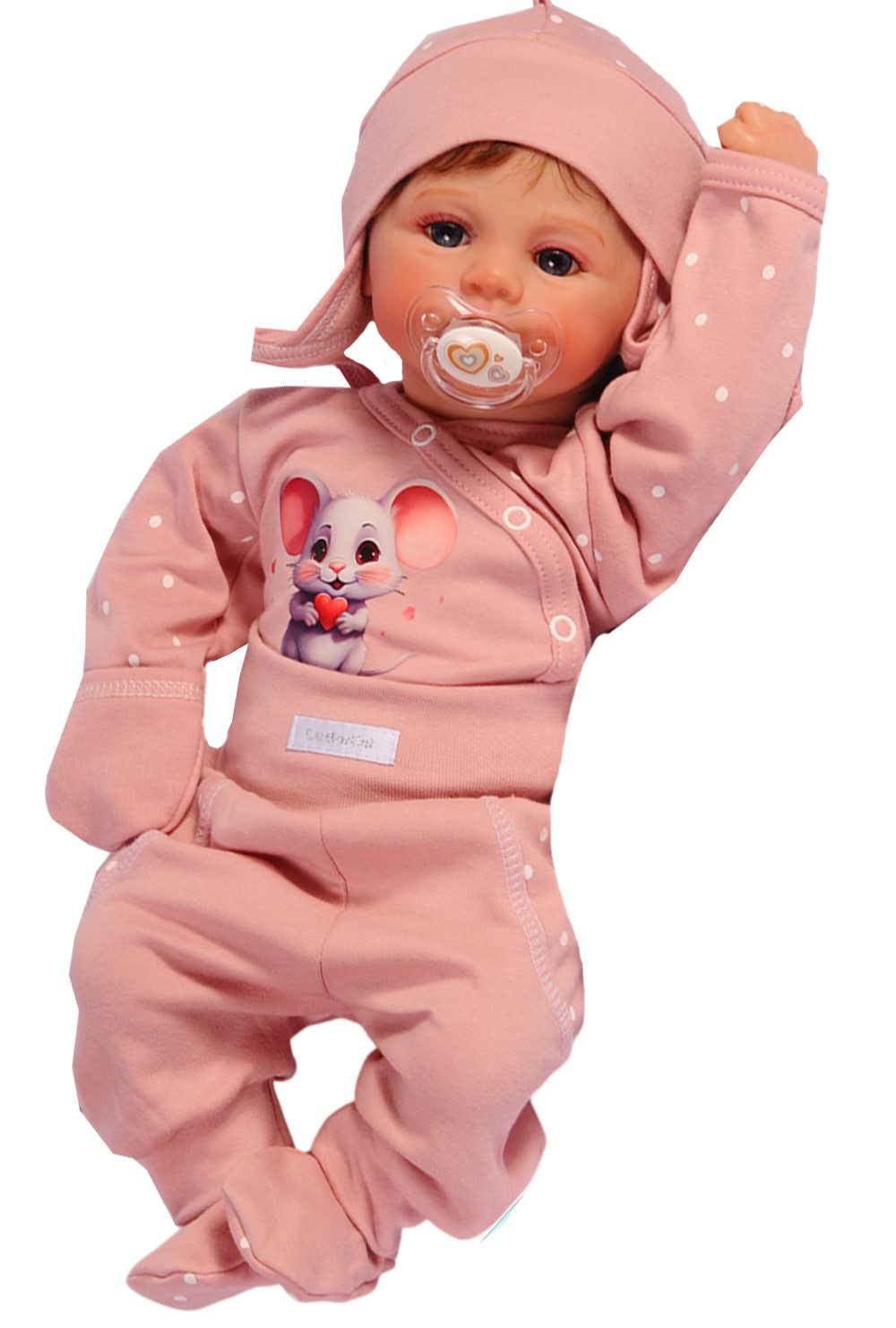Body & Hose Wickelbody Hose Mütze Baby Anzug 3tlg in altrosa mit Maus