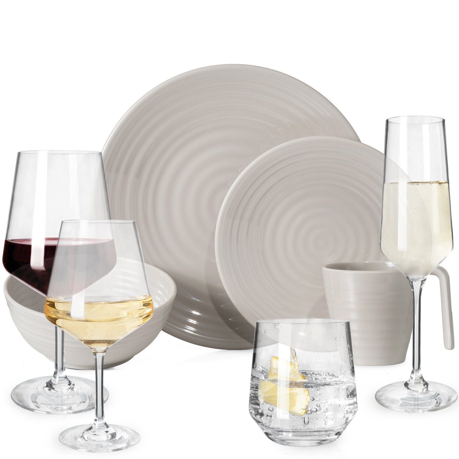 Moritz Geschirr-Set Melamin Camping Geschirr Coffee + Milano alle Gläsern