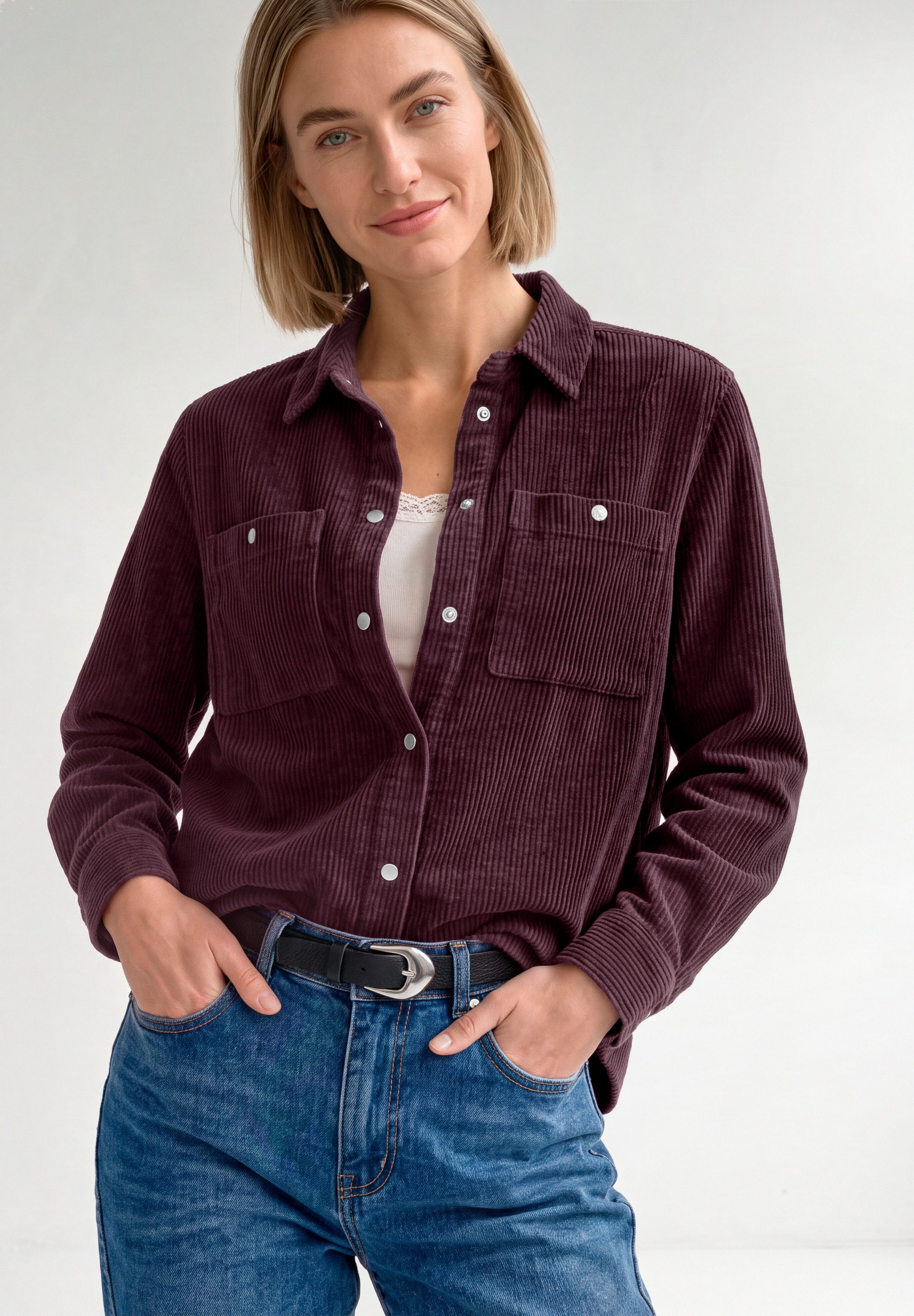 STREET ONE Langarmbluse Overshirt in Cord-Qualität / Hemdkragen