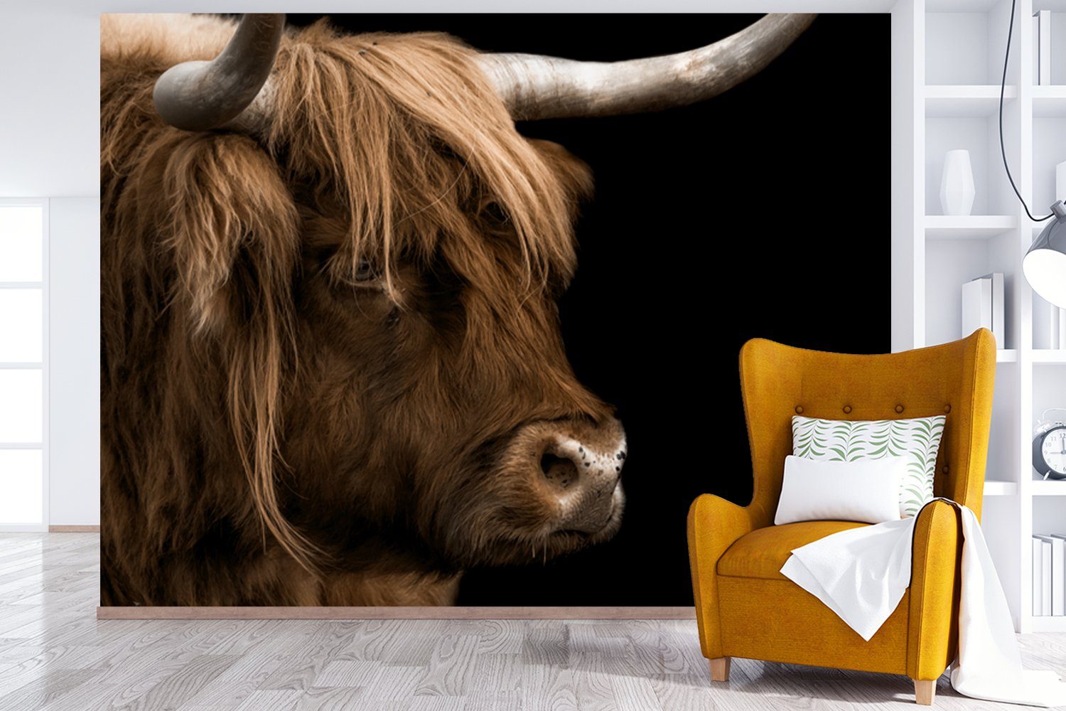 Highlander (6 Vinyl Wallpaper Matt, St), Schlafzimmer, bedruckt, Tapete - Kinderzimmer, Schwarz, Schottischer Fototapete für Wohnzimmer, Tiere MuchoWow -