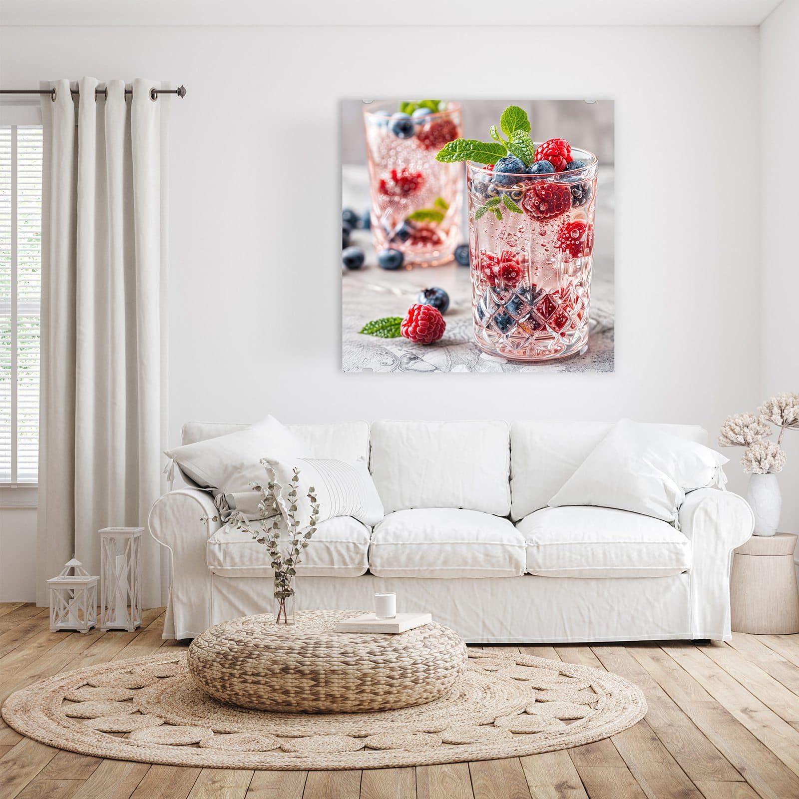 Primedeco Glasbild Wandbild Quadratisch Cocktail Beeren mit Aufhängung, Getränke (21 verschiedene Größen, 1 St), Elegante Aufhängung