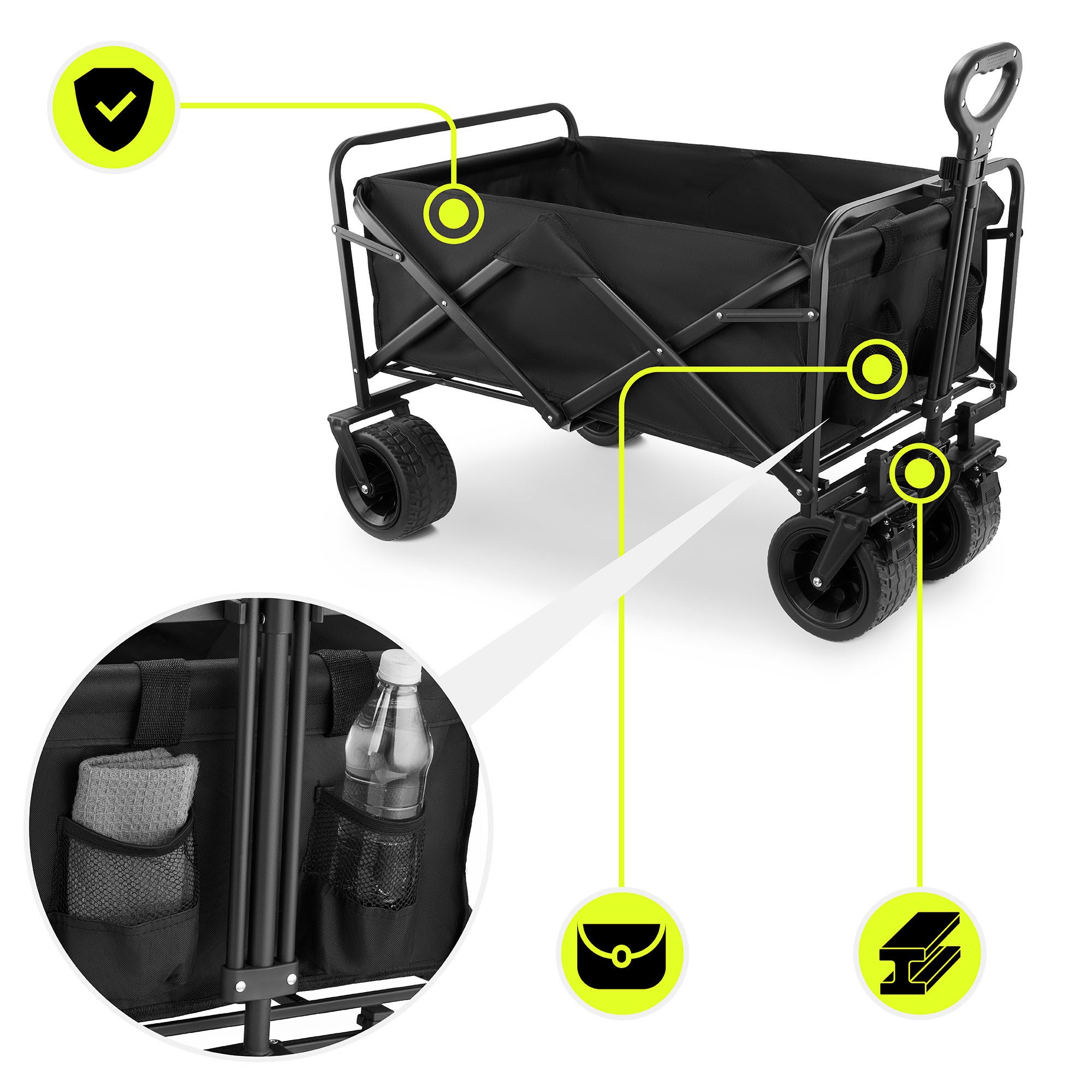 HyperMotion Bollerwagen Faltbarer Bollerwagen, 120 kg, Schwarz – Bild 3 von 5