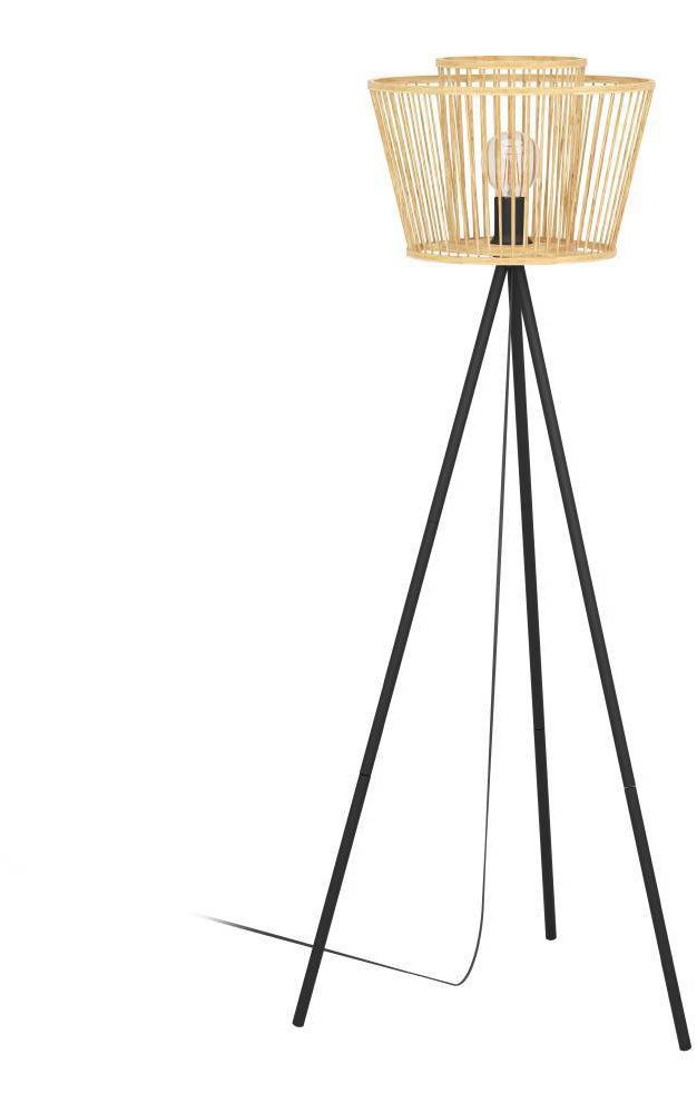 EGLO Stehlampe HYKEHAM, ohne Leuchtmittel, Stehlampe, Holz in Natur, Metall in Schwarz, Standleuchte, E27 Fassung