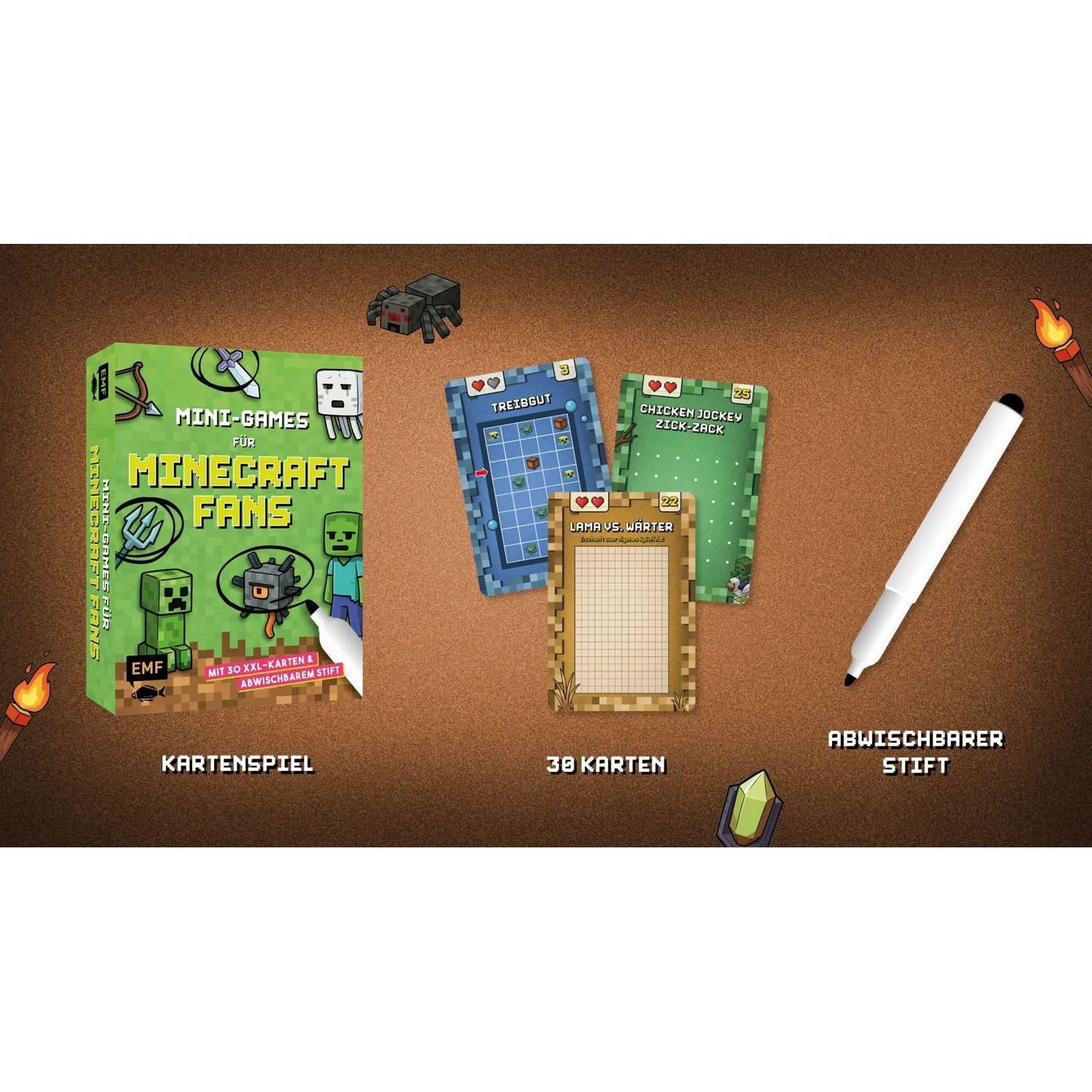Michael Fischer Spiel Kartenspiel: Mini-Games für Minecraft-Fans - mit abwischbarem Stift