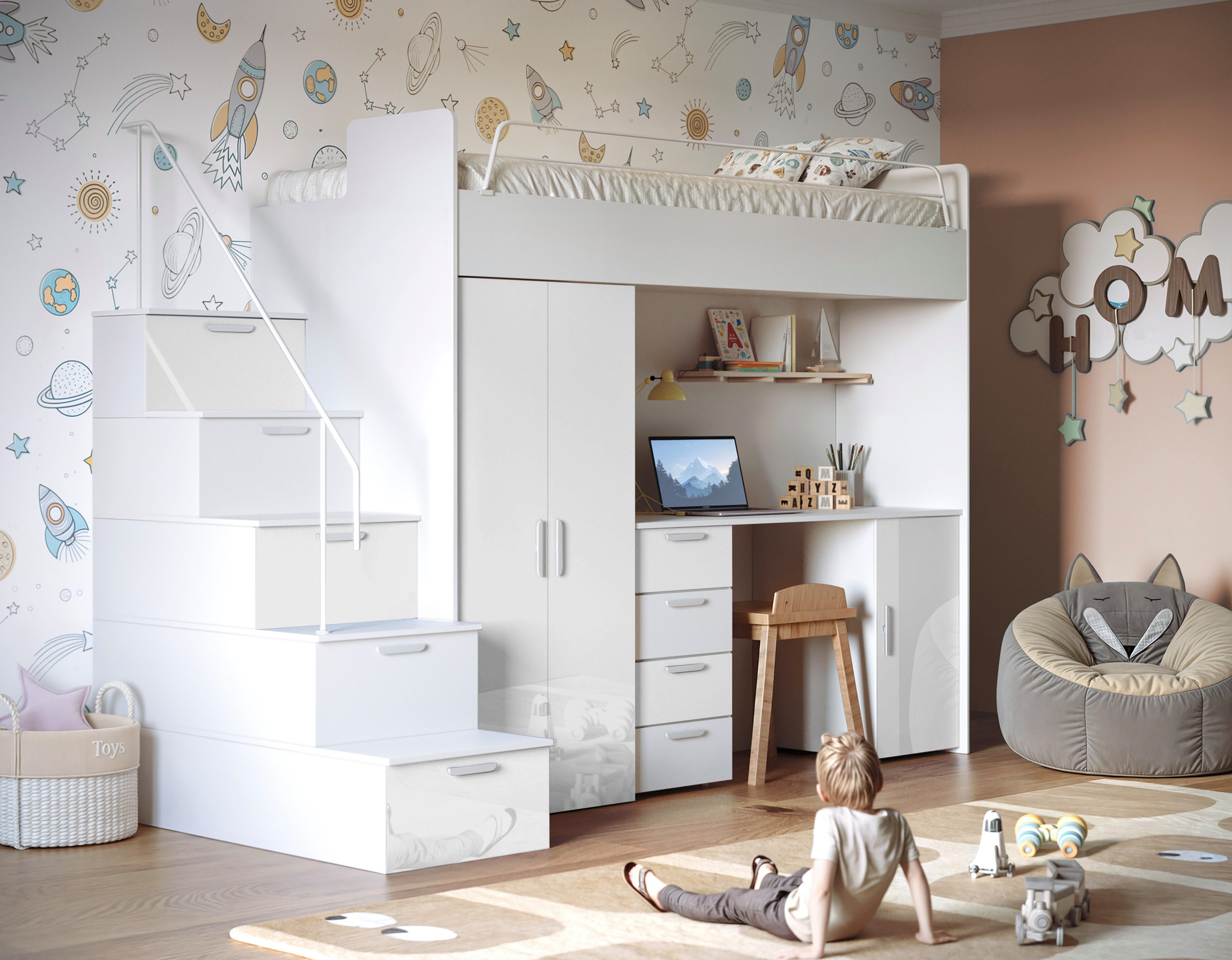 Luxusbetten24 Hochbett Kinderhochbett Dream mit Schreibtisch, günstig online kaufen