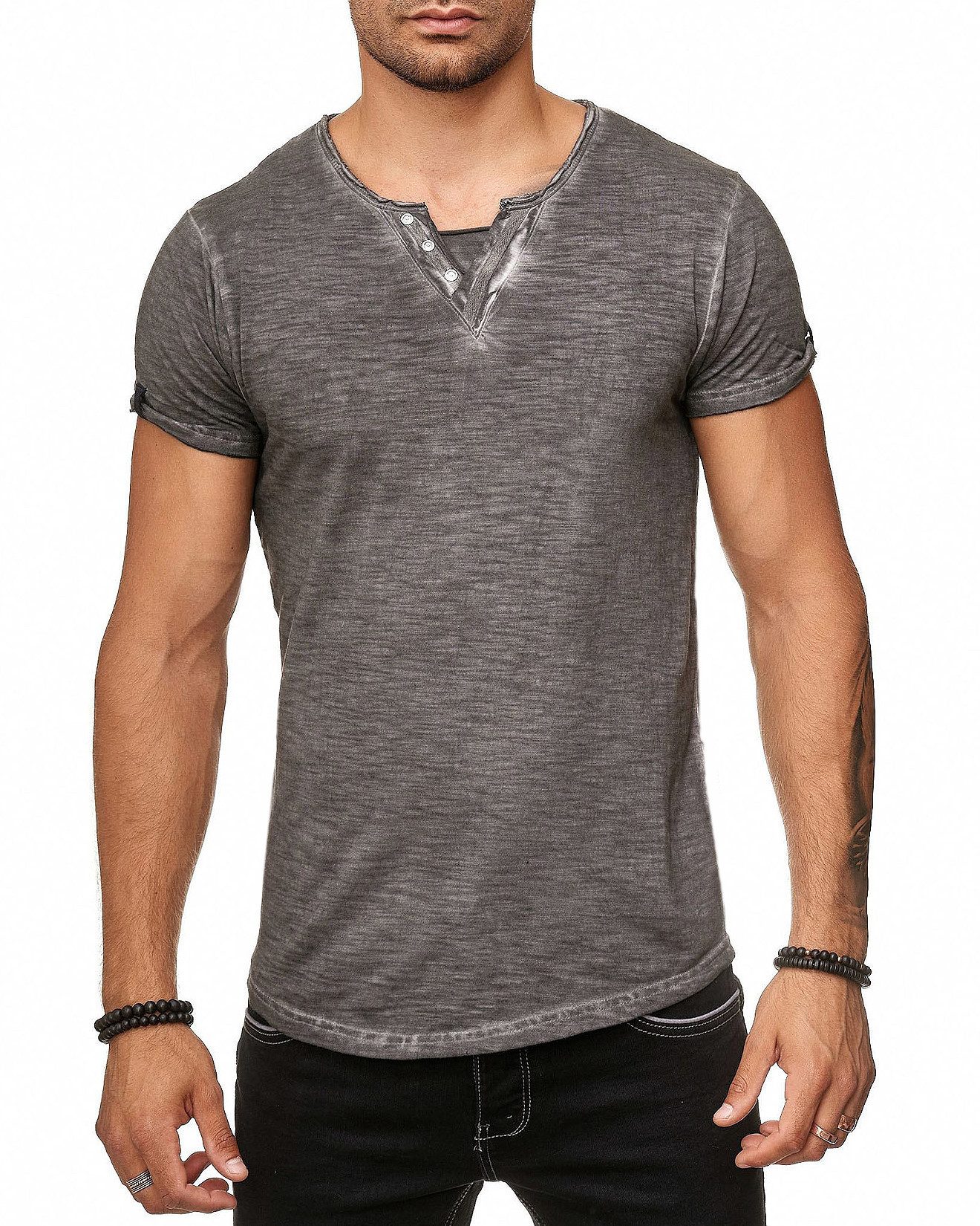 Früchtl T-Shirt mit V-Ausschnitt und mellierter vintage Optik