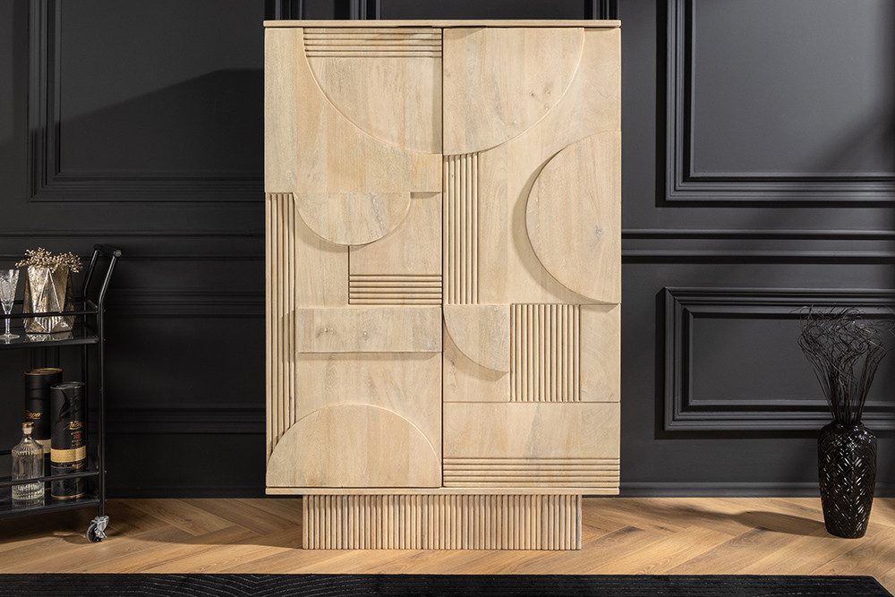 riess-ambiente Barschrank ART DECO 140cm weiß · Weinbar aus Massivholz mit 3D-Front (Einzelartikel, 1-St) 2 Türen · 24 Flaschen · 2 Schubladen · 8 Fächer · Wohnzimmer · Design