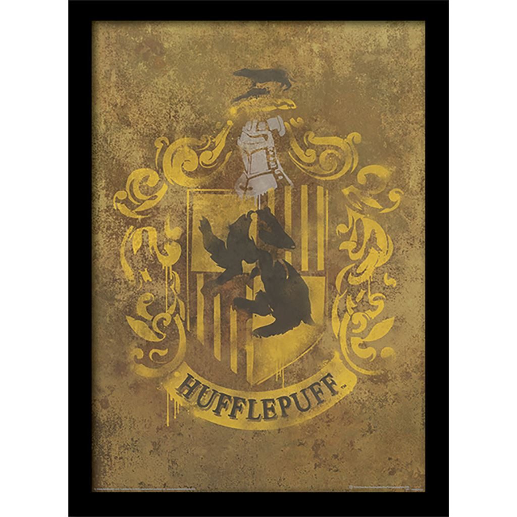 Harry Potter Bild mit Rahmen Hufflepuff Crest, Gerahmtes Bild Kunstdruck Hogwarts Wappen