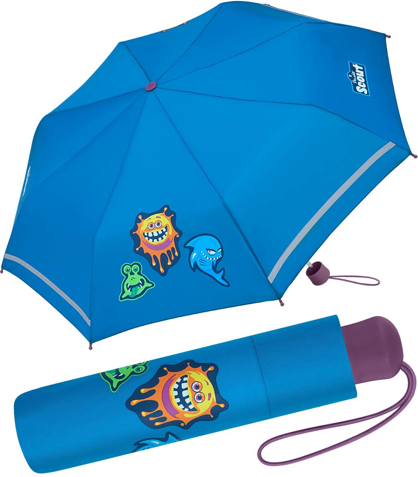 Scout Taschenregenschirm Funny Freaks - Mini Kinderschirm, extra leicht für Kinder gemacht, reflektierend und bedruckt | Taschenschirme