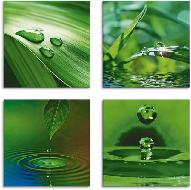 Artland Leinwandbild »Blatt Gras Wassertropfen«, Zen (4 Stück)-Otto