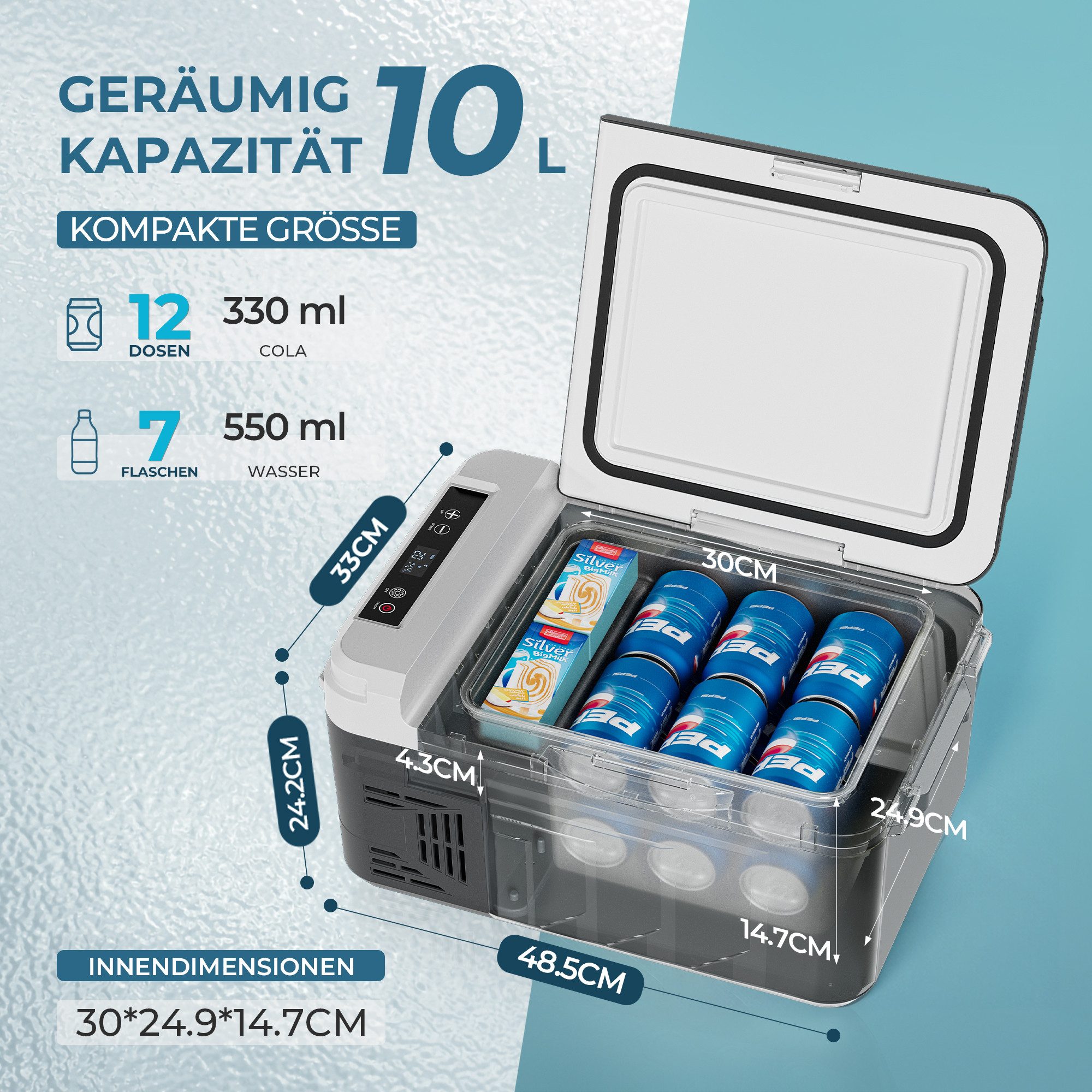 EUHOMY Kühlbox mit Kompressor, 10 L, 12/24 V DC und 120-240 V AC, 10 l, -20 °C bis 20 °C, APP-Steuerung, für Wohnmobile und Camping