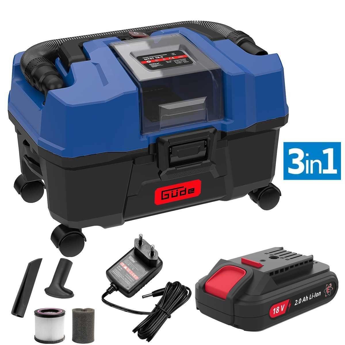 Güde Nass-Trocken-Sauger Nass Trockensauger NTST 18-0 (18V, Akku2.0 Ah und Ladegerät)