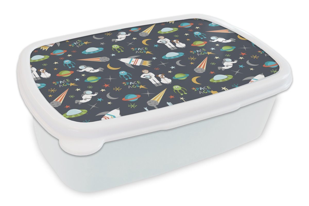 Brotdose, Brotbox MuchoWow Kunststoff, für Muster, (2-tlg), Mädchen und Regenbogen Astronaut Jungs - - Kinder Ufo - für Lunchbox und Erwachsene, weiß