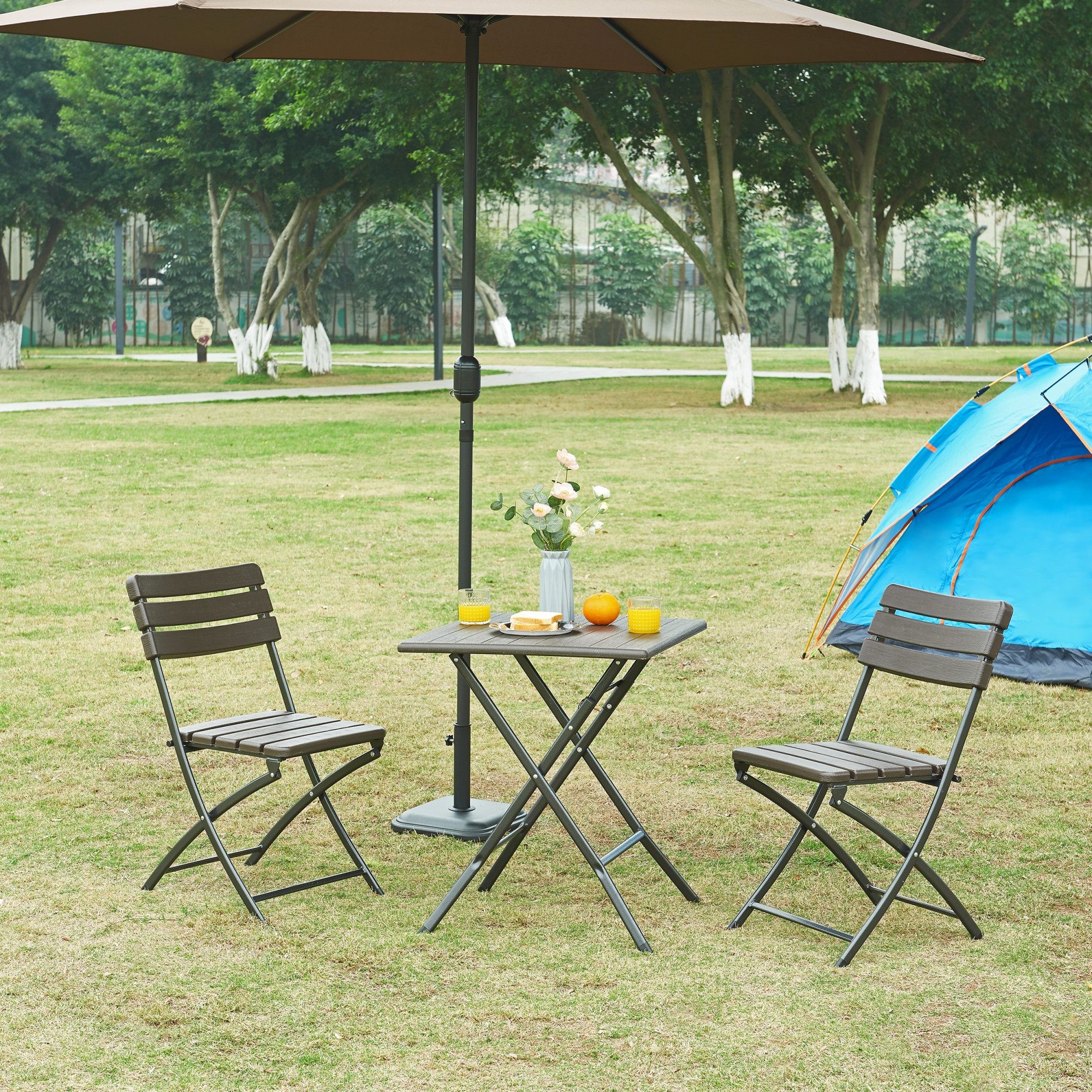 en.casa Campingtisch, »Lillestrøm« quadratisch 61,5 x 61,5 x 73 cm Holzoptik Dunkelbraun