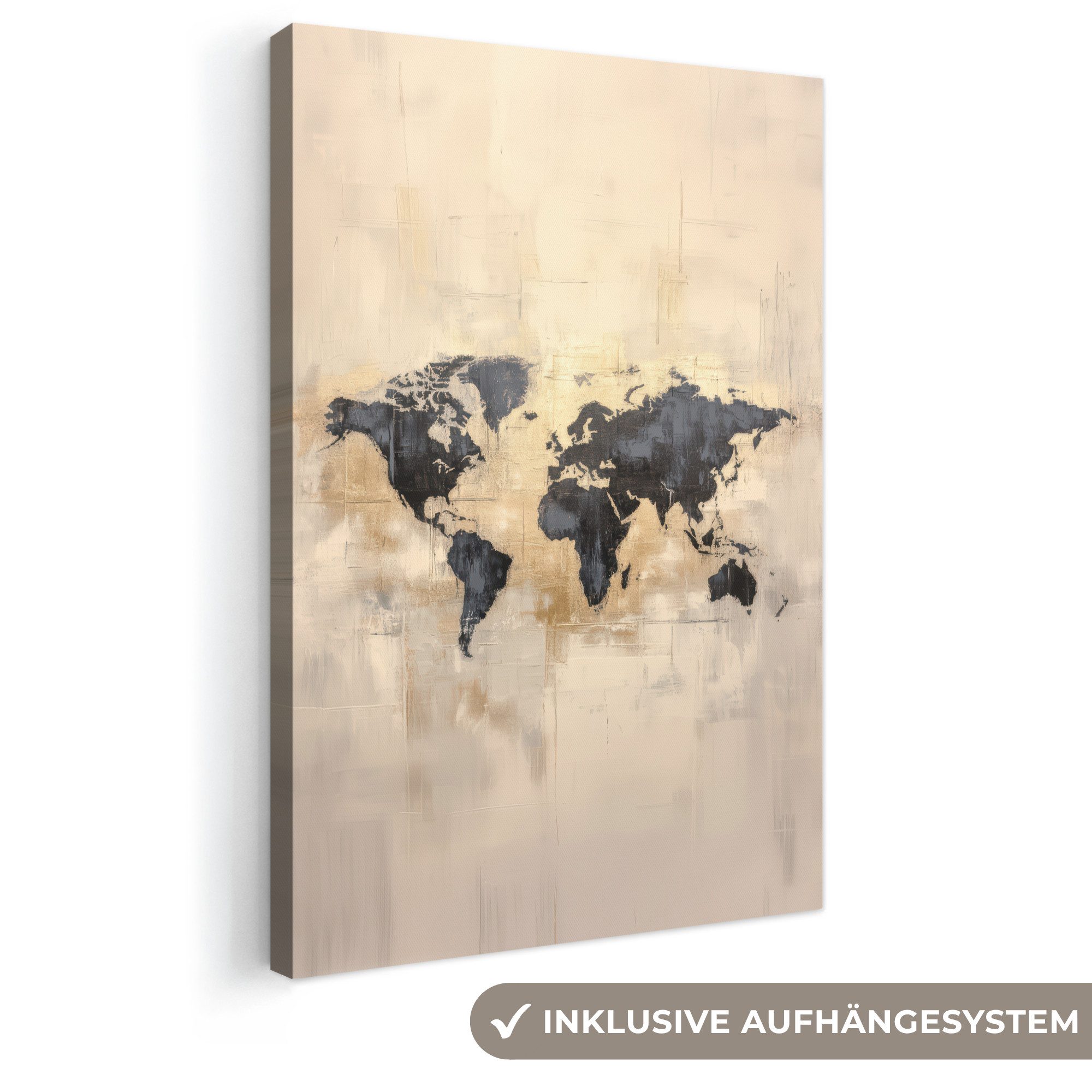 OneMillionCanvasses® Leinwandbild Weltkarte - Gold - Schwarz - Abstrakt, Fotodruck (1 St), Leinwand Canvas Wandbild, Wanddekoration 20x30 cm