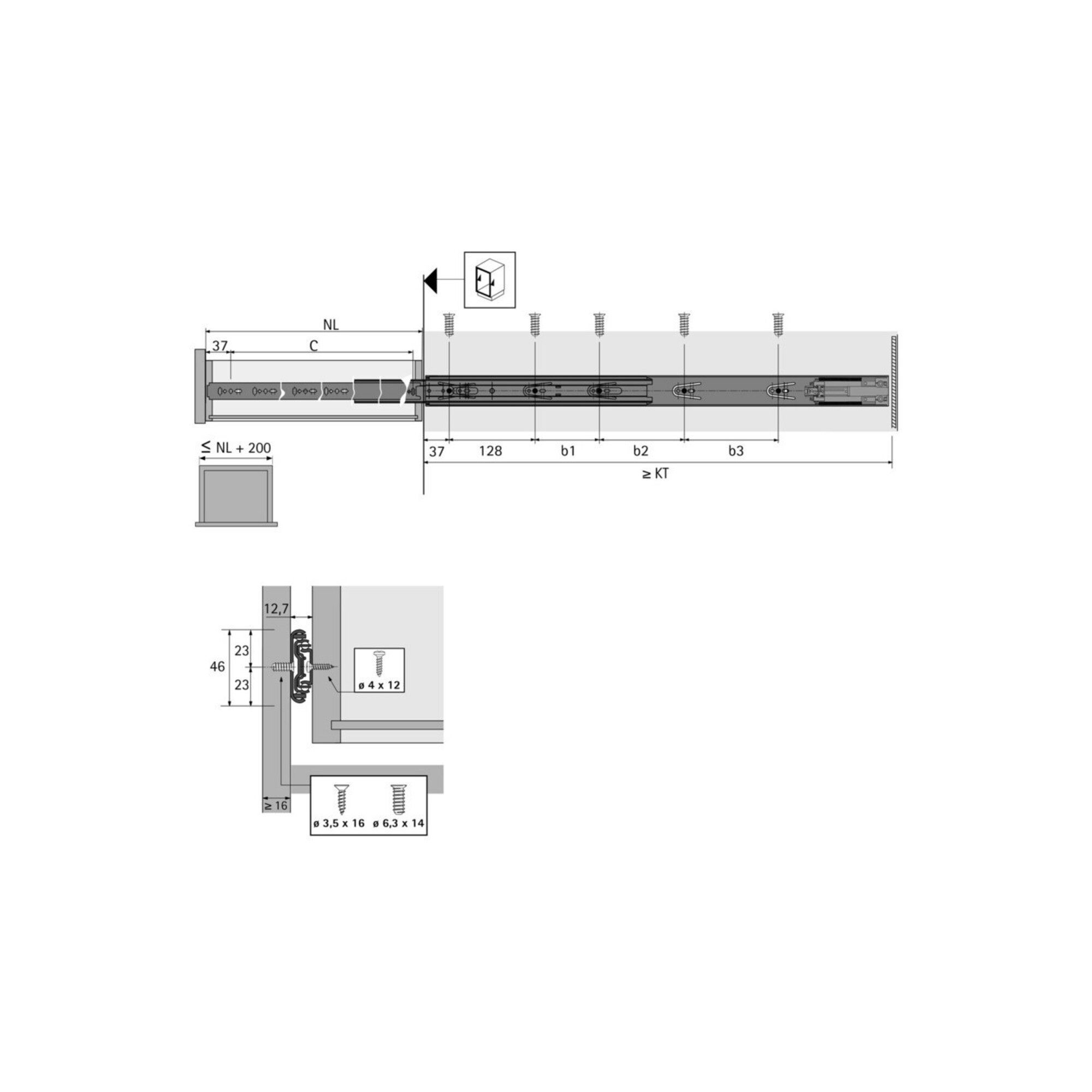 Hettich Teleskop-Vollauszug Kugelauszug L.500mm 35kg HETTICH