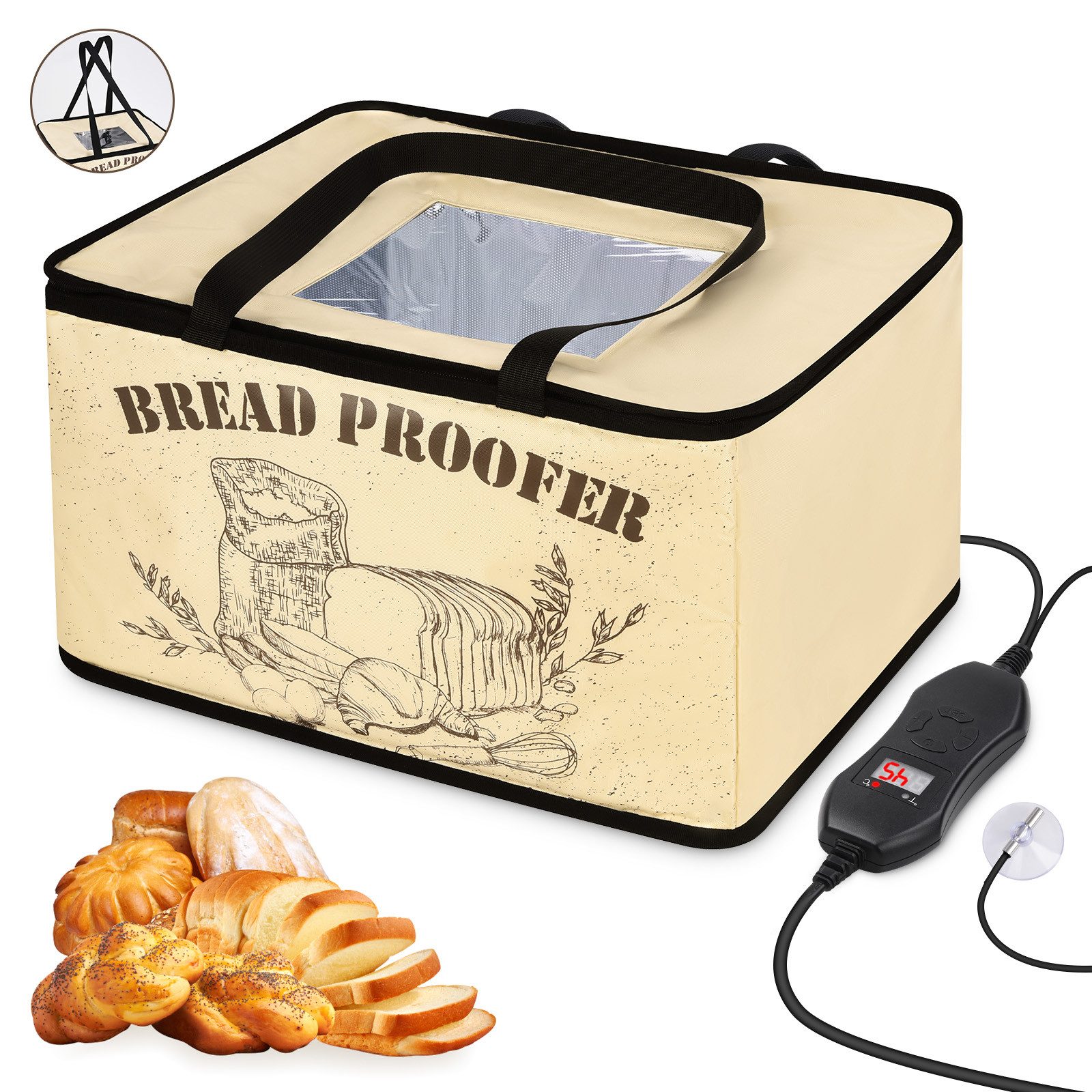 PRIISF Gärkorb Brot Gärbox mit Heizung Faltbare Brot Gärschrank Einstellbare Timer