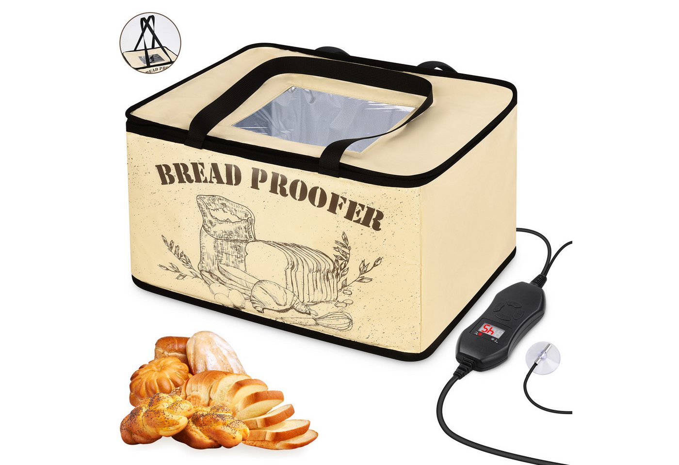 PRIISF Gärkorb Brot Gärbox mit Heizung Faltbare Brot Gärschrank Einstellbare Timer, (Beheizbarer Teiggärbox Sauerteig Warmhalte Gärkörbchen Brotgärset Teiggärset), für Zuhause, Brot, Pizza, Joghurt, Reiswein, Natto, Handgemachter