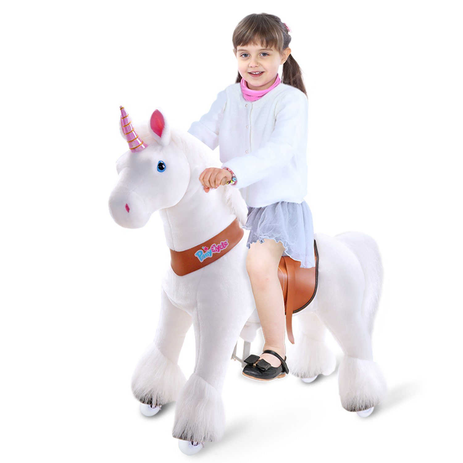 PonyCycle Reitpferd PonyCycle® Modell U Reiten auf Einhorn Spielzeug - Weiß Einhorn, Größe 3 für 3-5 Jahre, Ux304