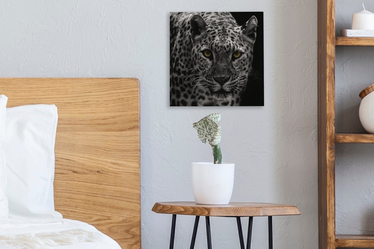 (1 OneMillionCanvasses® Weiß, Wohnzimmer - Leopard St), Leinwand Schwarz für Schlafzimmer Bilder Leinwandbild -