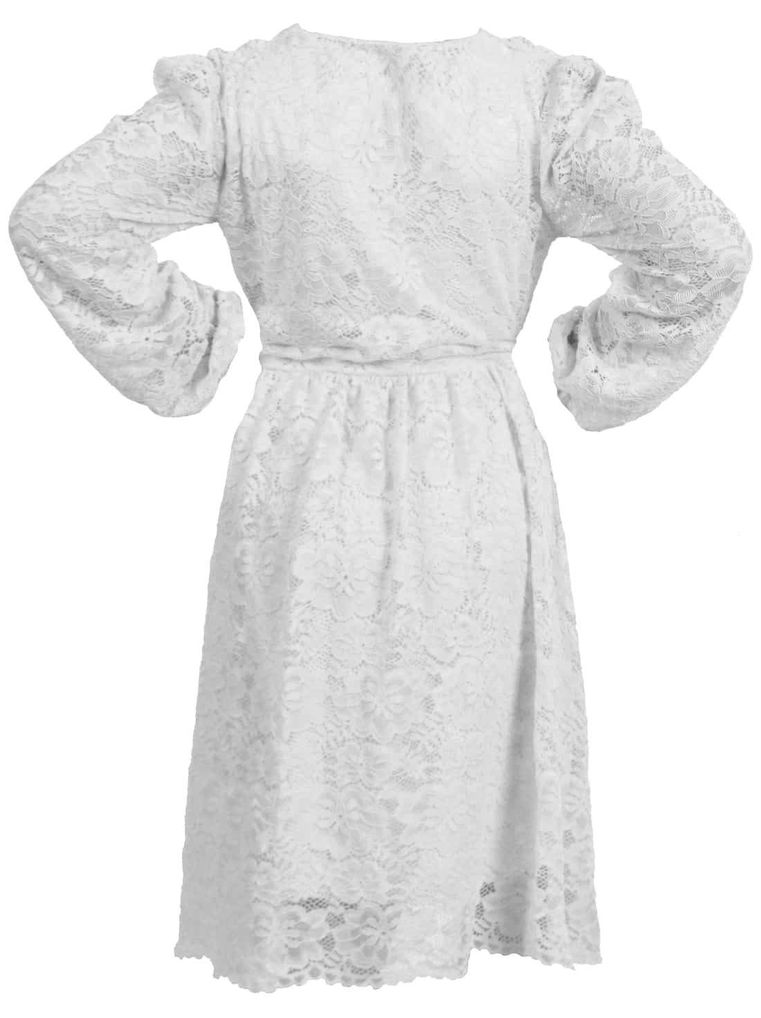 Maxikleid Pom KMISSO Kleid, Vinted Weiß Mädchen Spitzen Kleid Ärmel Spitze (1-tlg) Pom mit