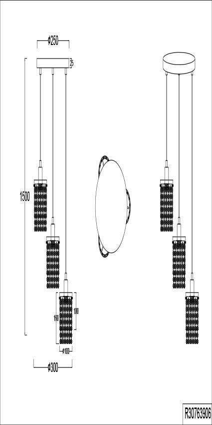 und Leuchtmittel wechselbar, Glas- Pendelleuchte Acrylkristall-Elementen TRIO E14, Posh, mit 3-flammig Leuchten höhenverstellbar,