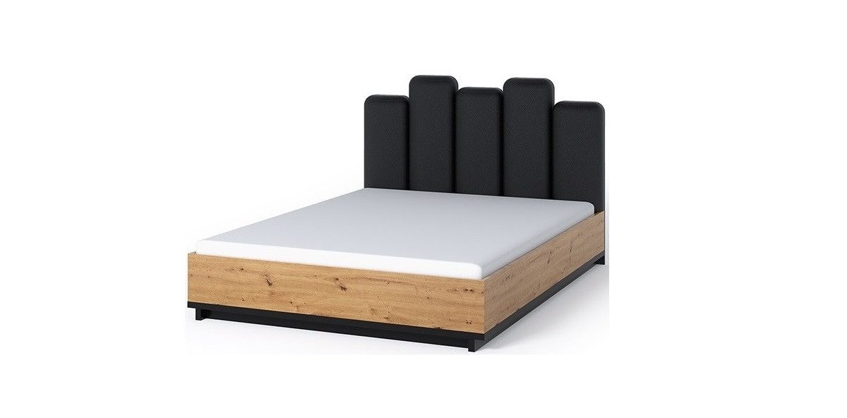 Marmex Möbel Bett INES 05 Doppelbett 160x200 schwarz, mit gepolstertem Kopfteil