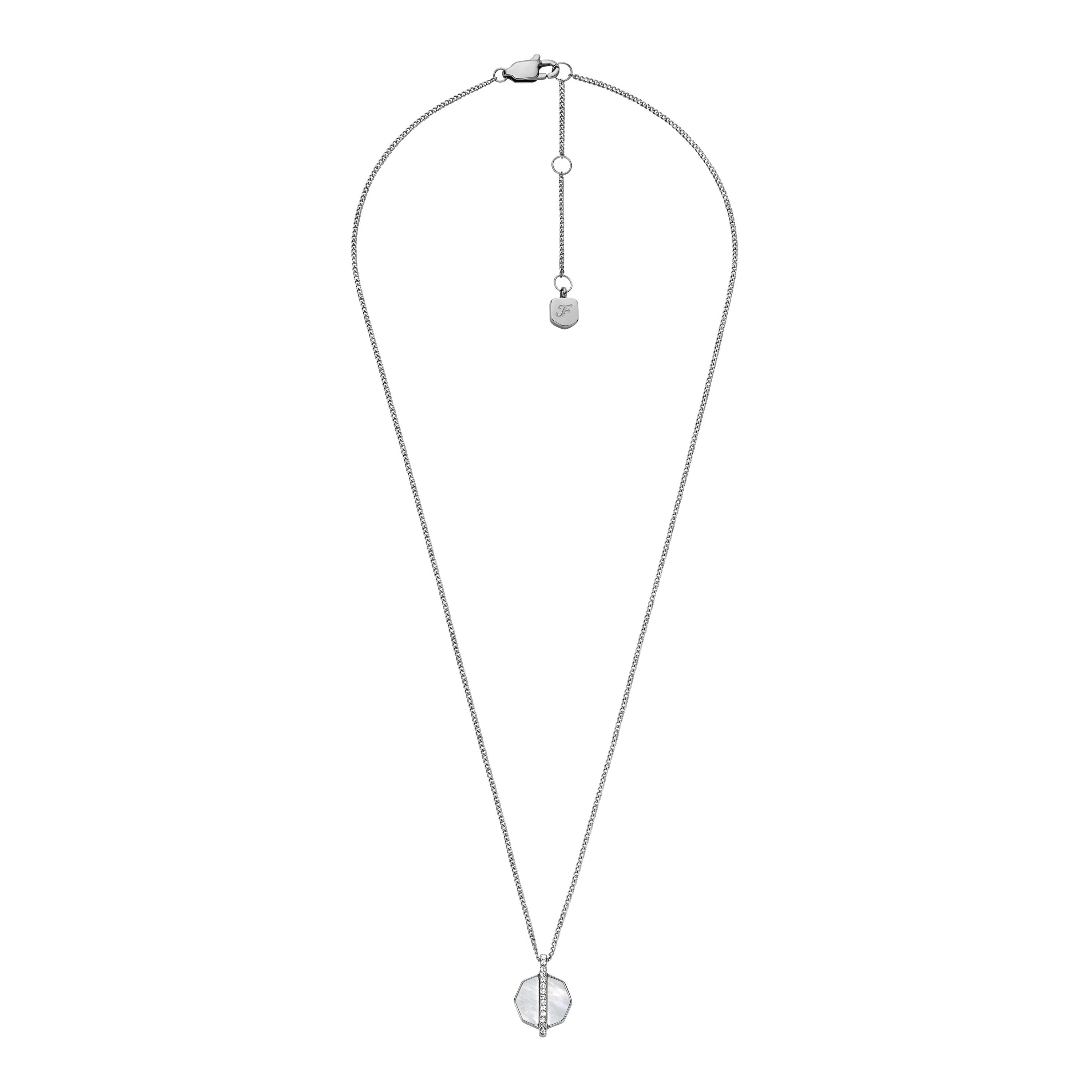 Fossil Kette mit Anhänger Schmuck Geschenk Edelstahl JEWELRY, mit Glasstein - mit Perlmutt