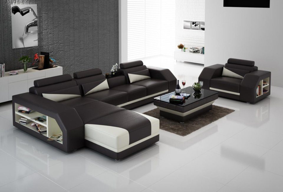 JVmoebel Ecksofa, Ledersofa Couch Wohnlandschaft Eck Ecksofa+ Design Modern Sessel