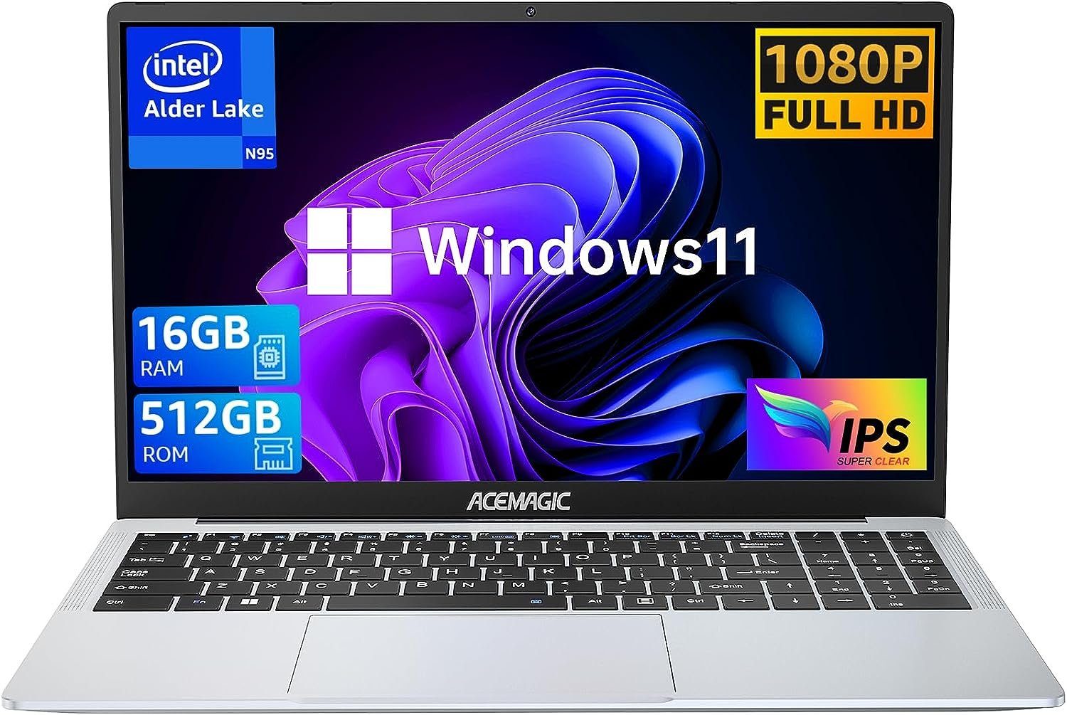 ACEMAGIC Laptop, Metallgehäuse Notebook (Intel Quad-Core N95 N5095, Intel UHD Graphics, 512 GB SSD, FHD 16 GB DDR4 Intel Quad-Core WiFi USB 3.2×2 Type C)