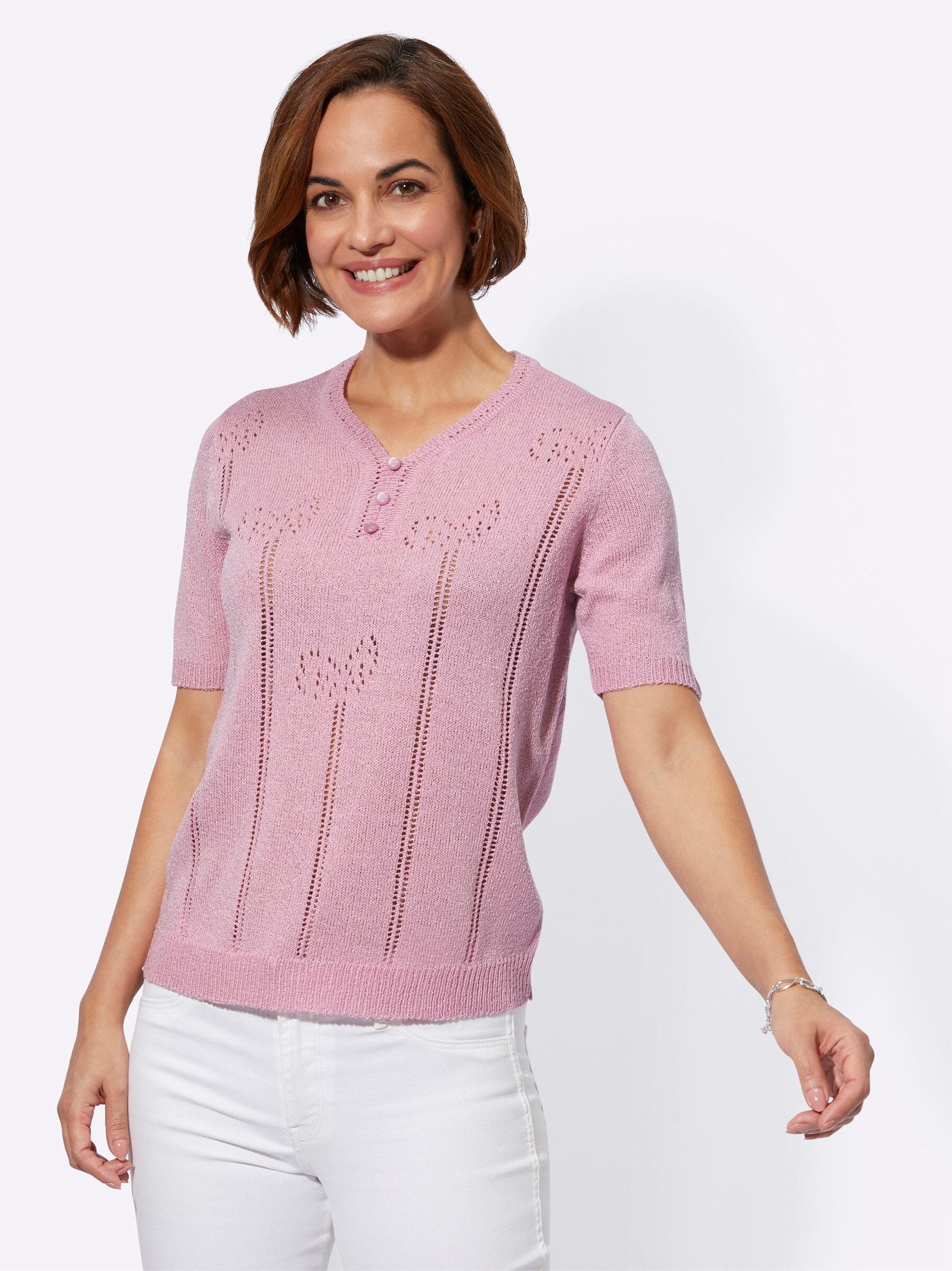 Witt Strickpullover Pullover Kurzarm Bouclé, Ajour günstig online kaufen