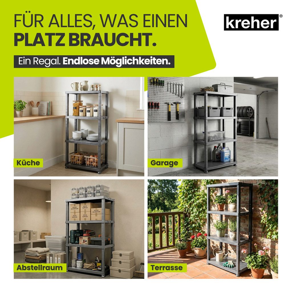 Kreher Standregal Kunststoffregal 'Neo' 12" mit 4 Böden in Grau (Set wählbar), 1-tlg.