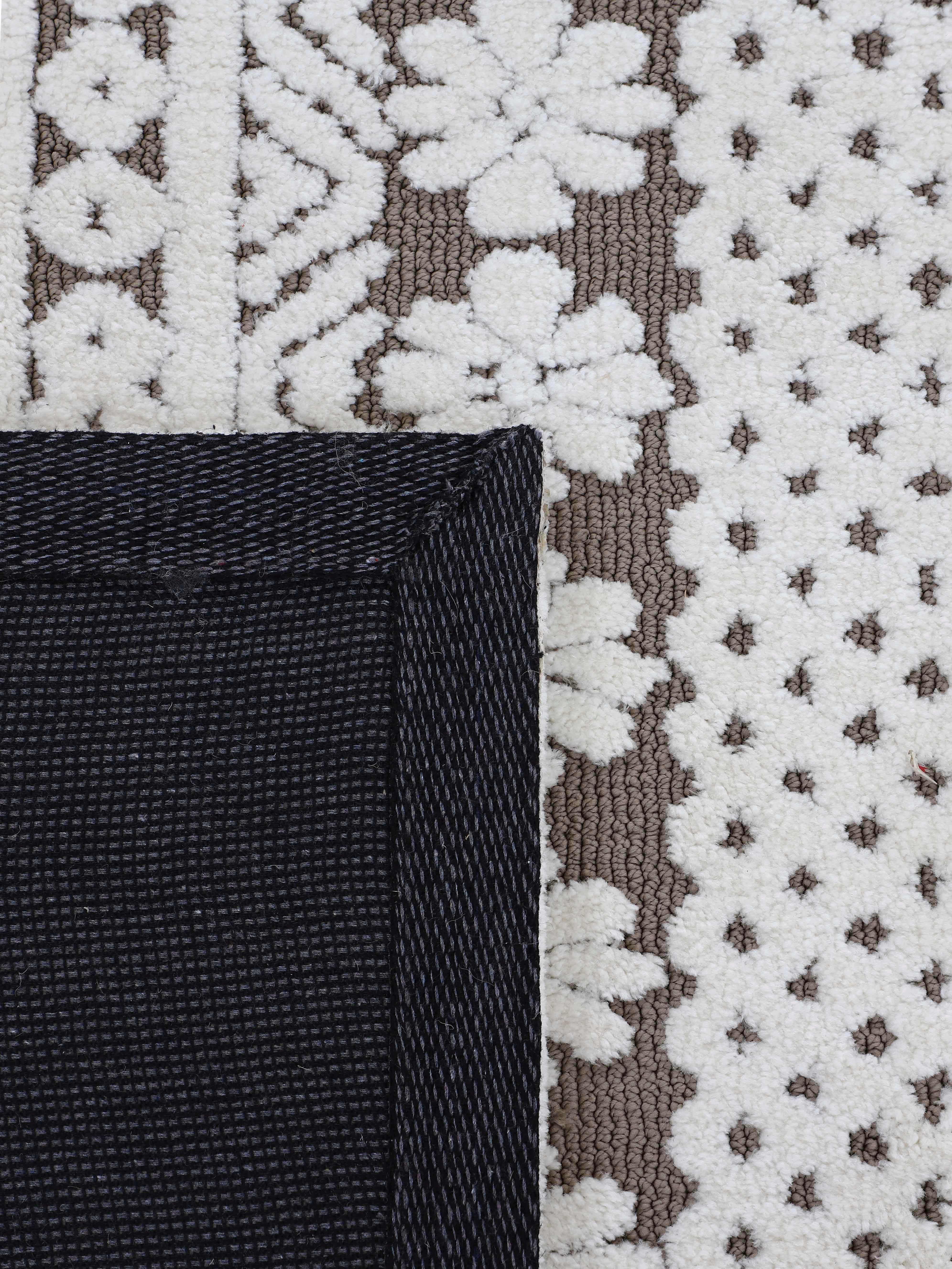 Teppich Holly Blumen creme,hellgrau Höhe: mm, rechteckig, Struktur, Hoch-Tief Wohnzimmer Motiv, 1, carpetfine, 12