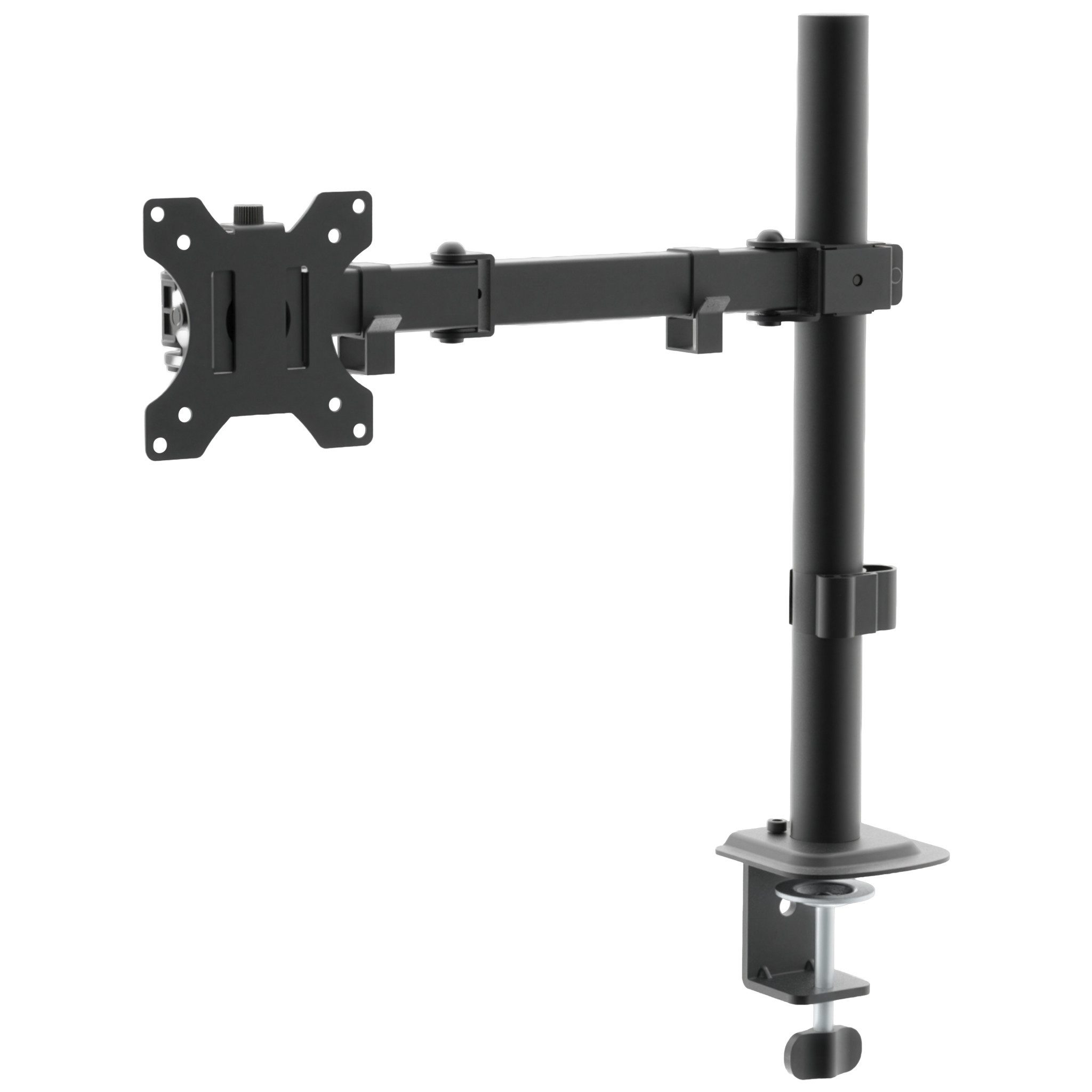 Kubus Monitor-Halterung höhenverstellbar mit Tischklemme, passend für 15-32 Zoll, (bis 32 Zoll, Monitorhalterung inkl. Montagematerial und Werkzeug, Werkzeughalter integriert, Kabelmanagement)