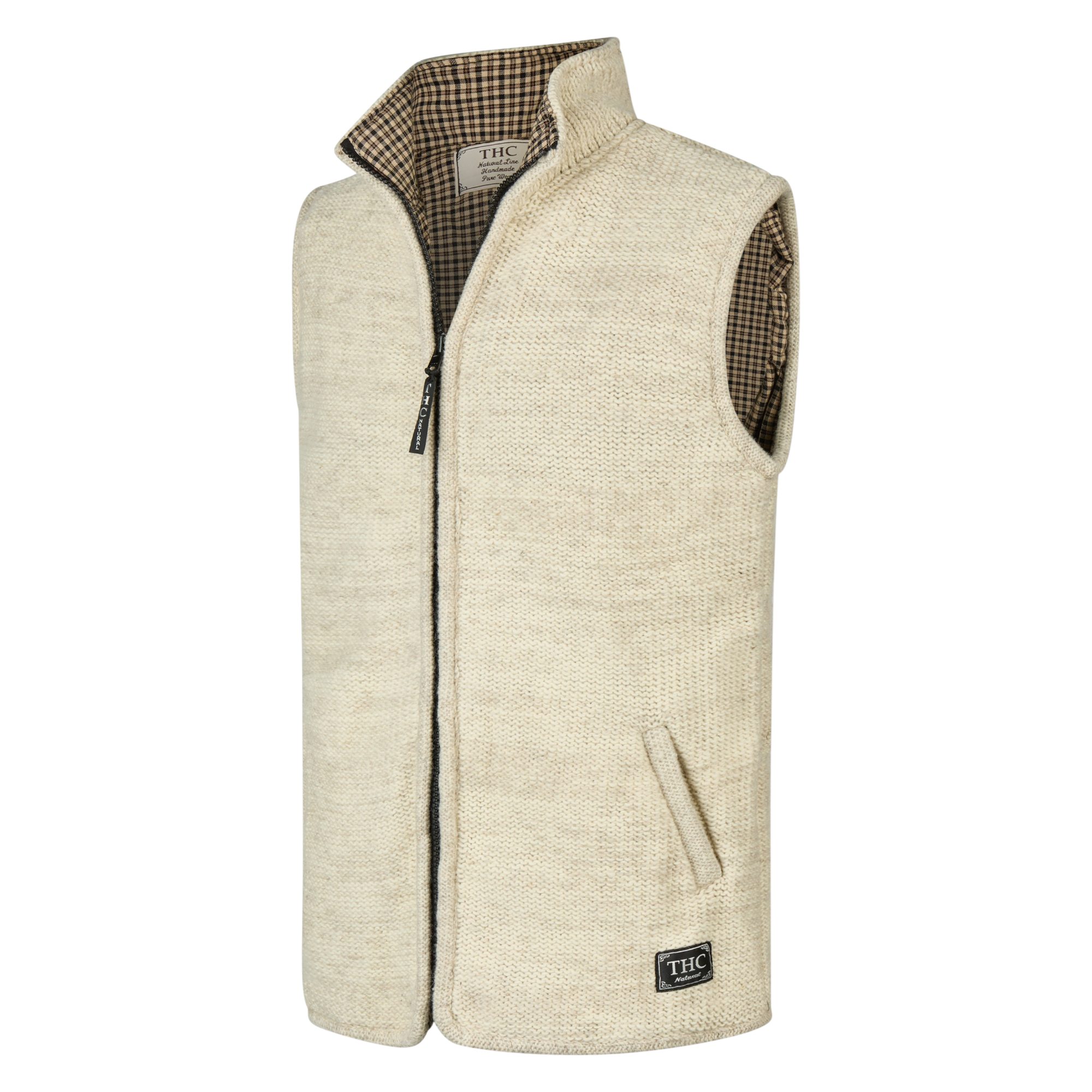 THC Natural Line Strickweste THC Schafwoll Strickweste 313 weiß (1 Stück, 1-tlg., 1 Stück) Innenfutter Baumwollmix