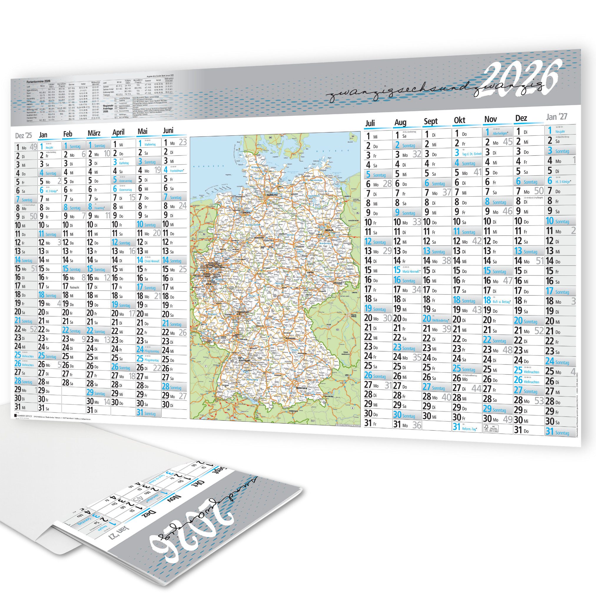XXL Wandkalender 2026 groß (90x60cm) Jahresplaner quer als Kalender für