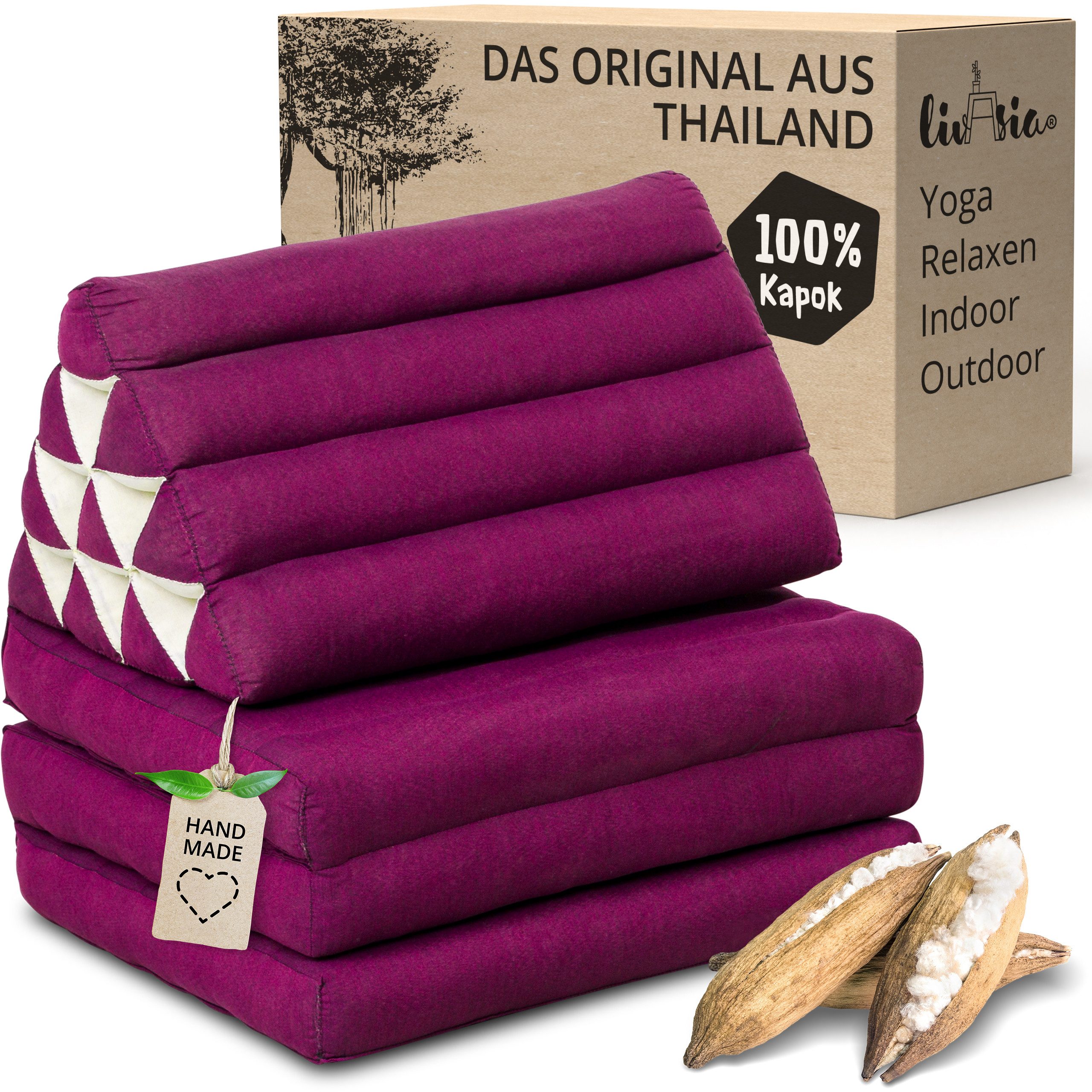 livasia Sitzsack Thaikissen 3 Auflagen (Basic) vegan und handgefertigt, 175x50x8cm, Kapok