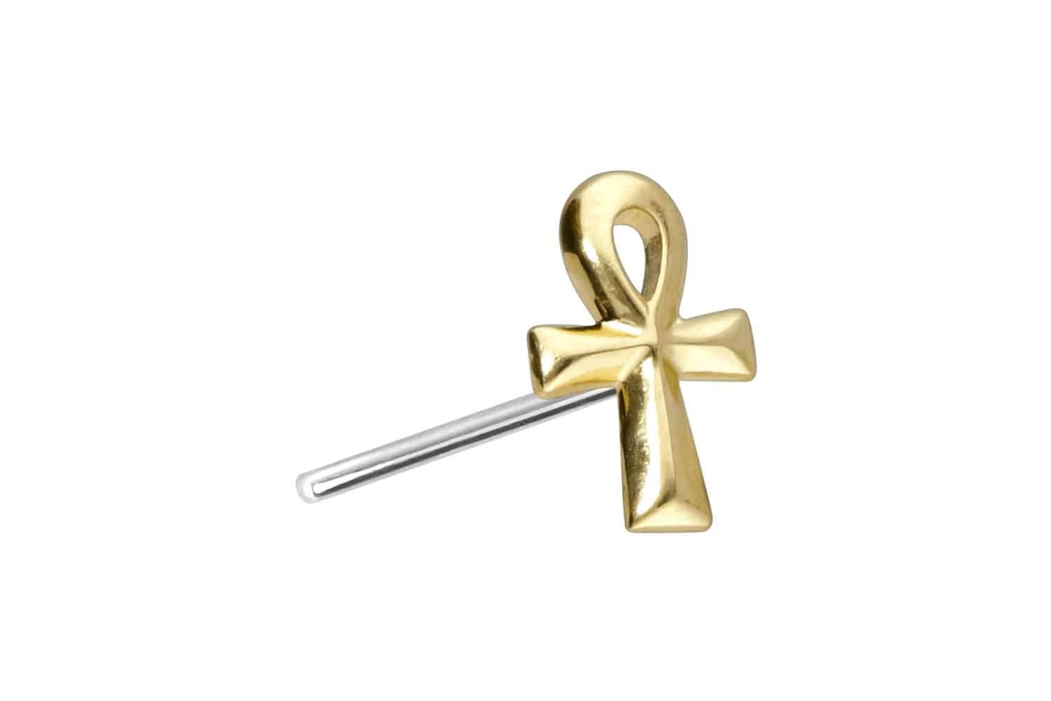 Piercing-Set 14 Karat Gold Aufsatz mit Titan Push Pin ÄGYPTISCHES KREUZ