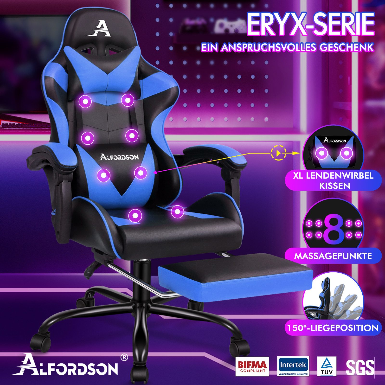 ALFORDSON Gaming-Stuhl mit Fußstütze, 8 Massagepunkten günstig online kaufen