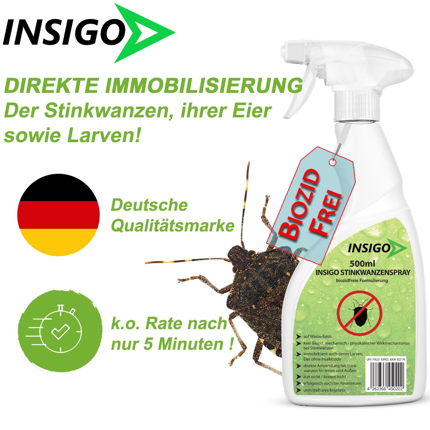 INSIGO Insektenspray Stinkwanzenspray, Wanzen, 0.5 l, biozidfreie Formel, auf Wasserbasis, geruchsarm, brennt / ätzt nicht – Bild 2 von 5