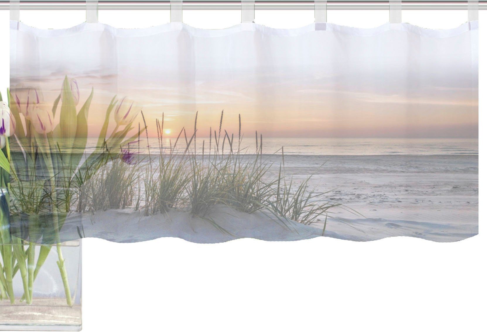 HOME WOHNIDEEN Scheibengardine EVENING (1 St), Schlaufen, blickdicht, HxB: 45x120, Dekostoff Digitaldruck