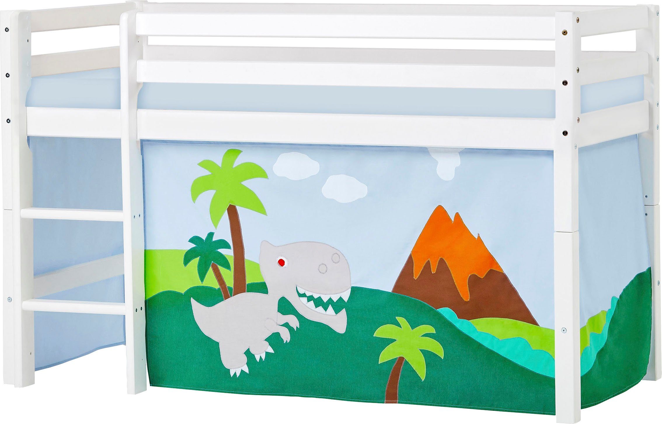 «Dinosaurier» Matratze mit Hoppekids Vorhang, Hochbett 2Sizes & umbaubar,