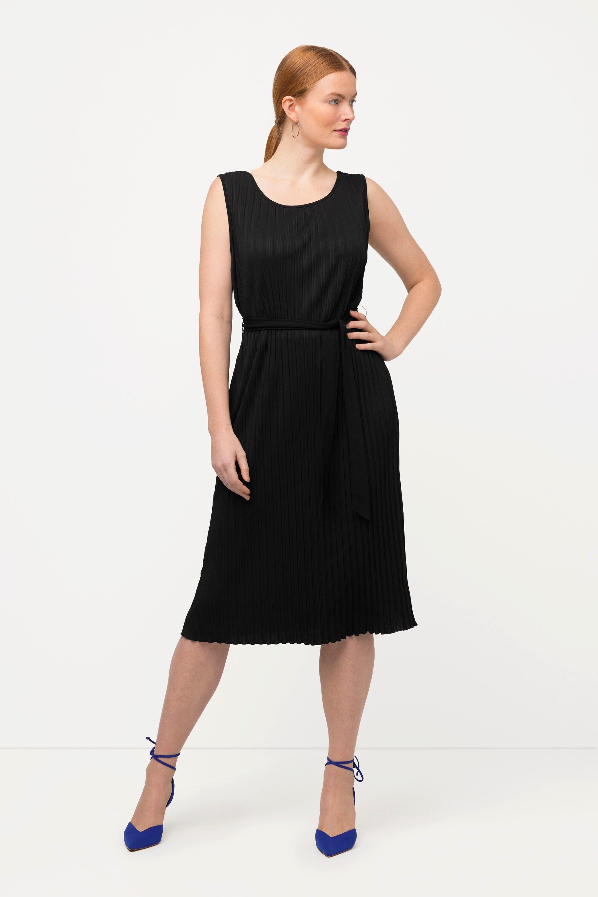 Ulla Popken Midikleid Plissee-Kleid A-Linie Rundhals günstig online kaufen
