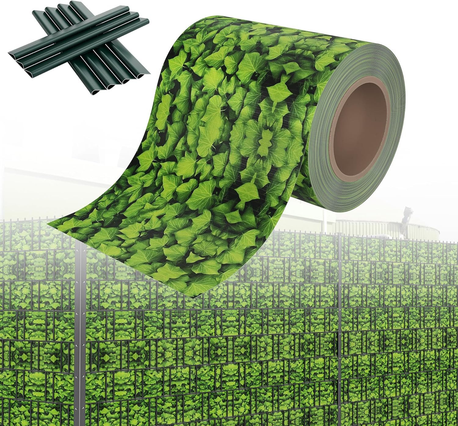 FIVMEN Sichtschutzstreifen PVC Sichtschutz Sichtschutzfolie, 35m Lang 19cm Hoch, Große Blätter, mit Befestigungsclipse Gartenzaun Windschutz für Zaun