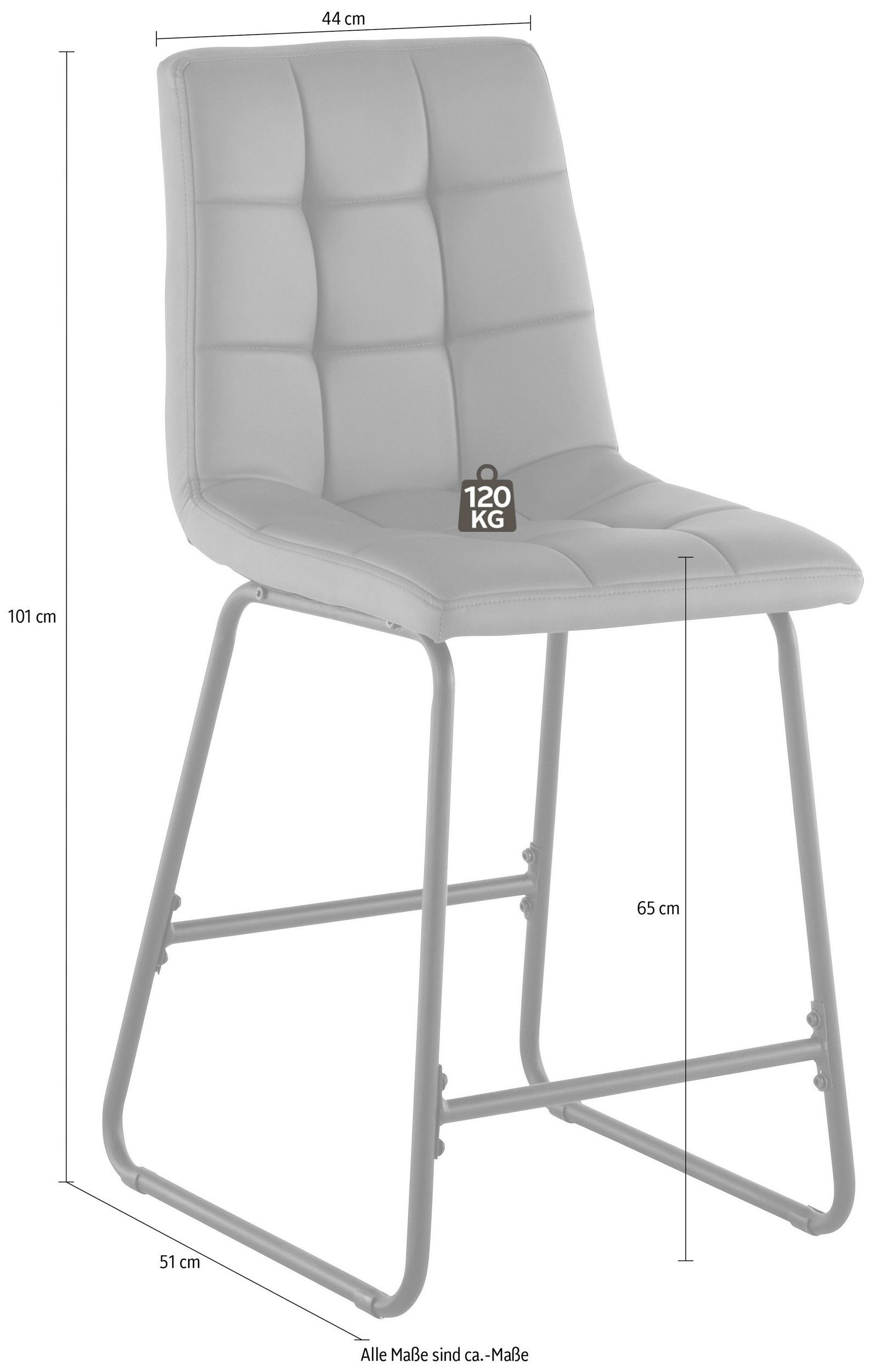 Metall, 65 (Set, Sitzhöhe grau Barstuhl, aus Lederioptik, St), Kufengestell | Marci Hochstuhl grau cm loft24 2