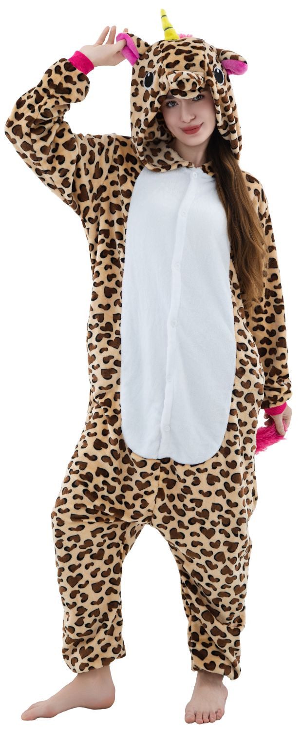 Corimori Partyanzug Onesie Ganzkörper Kostüm für Erwachsene, Leoparden-Kostüm Damen Karneval Tier-Kostüme Leoparden Einhorn,L