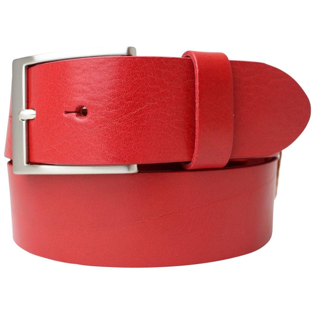 BELTINGER Ledergürtel Hochwertiger Gürtel mit Edelstahl-Gürtelschnalle aus Vollrindleder 4 c Rot, Silber