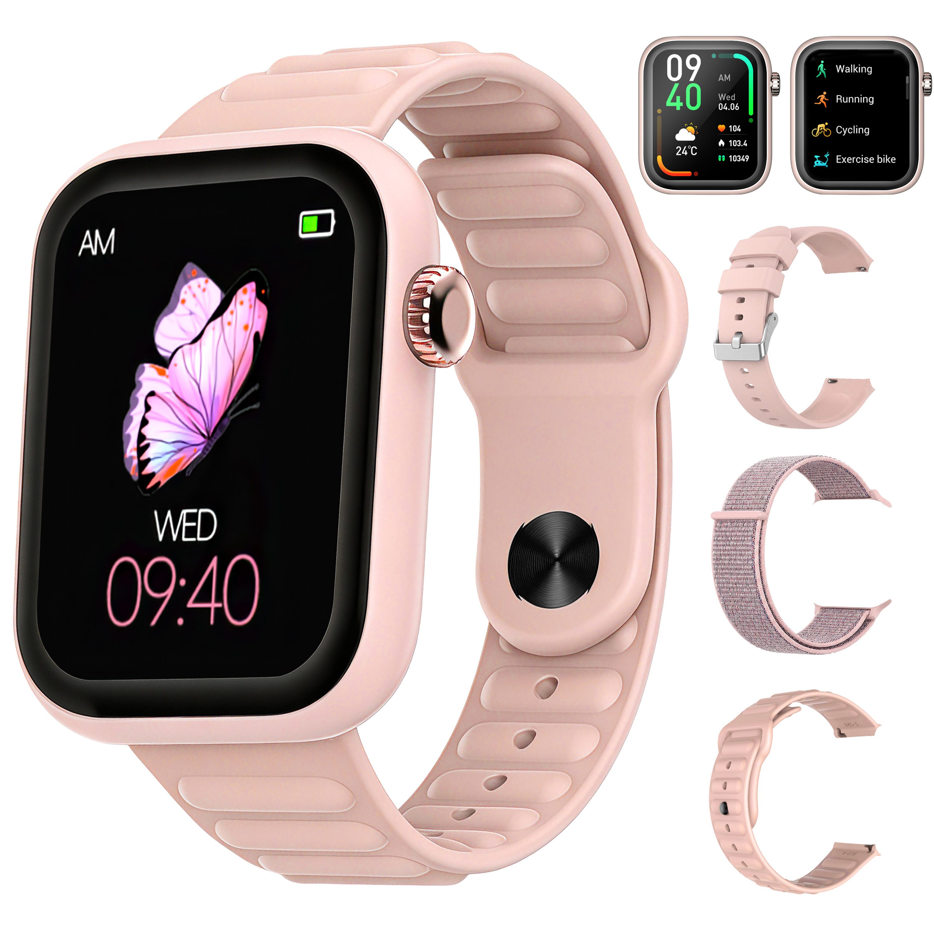 ibettertec Fitnessuhr Damen mit Telefonfunktion,1,85 Zoll Smartwatch Smartwatch (mit 3 Armbändern, luetooth-Telefonfunktion & KI-Sprachassistent,1,85" HD Touchscreen Smartwatch, Herzfrequenz,SpO₂,Schlaf,100+ Sportmodi cm)